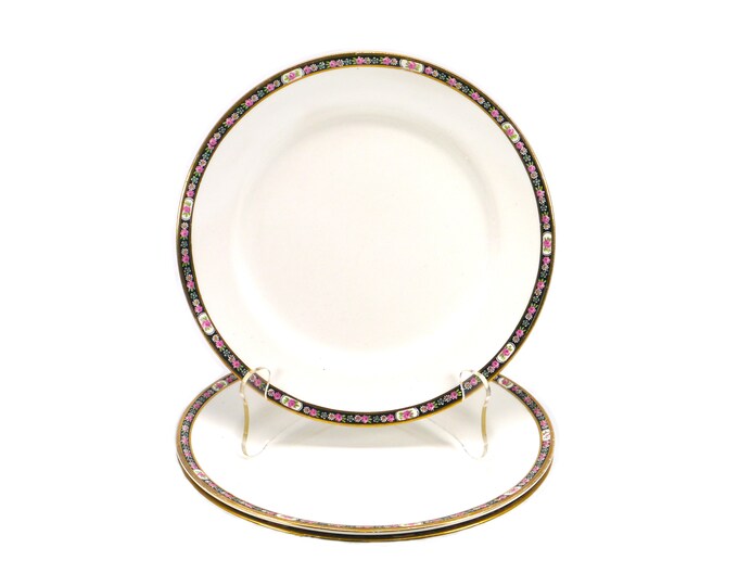 Three antique John Maddock MAD7 salad plates made in England.