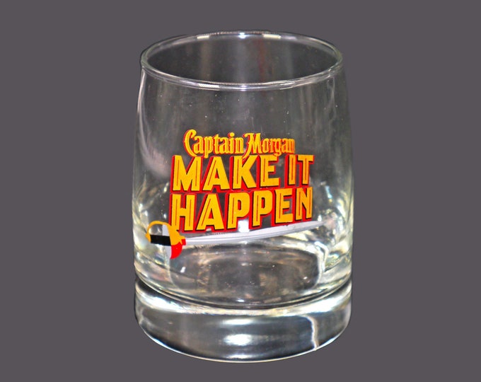Captain Morgan Make It Happen lo-ball, on-the-rocks, old-fashioned, whisky glass. Etched-glass branding.
