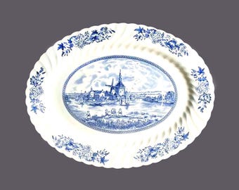 Vintage Johnson Brothers Tulip Time Blue Platter: Delft Windmill Motif