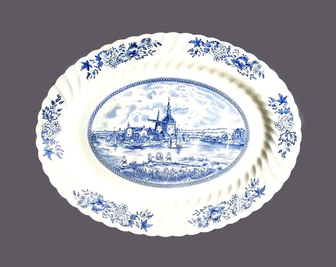 Johnson Brothers Tulip Time Blue oval meat or vegetable platter made in England. Flaw (see below).