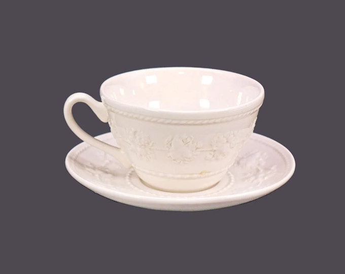 Wedgwood Festivity all-white cup and saucer set. Creamware fruit and vegetables made in England. Flaws (see below).