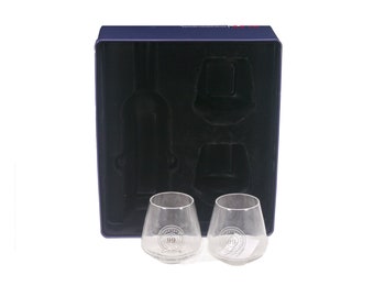Vintage Wayne Gretzky Estates Whisky Glasses: Etched Stemless Pair in Box