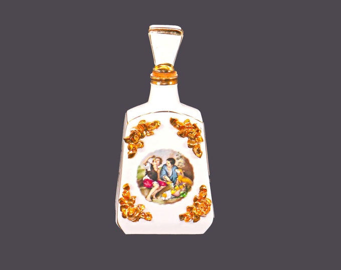 Portugal Imports ormolu embellished port or sherry decanter. Hand-painted boys, fruit.