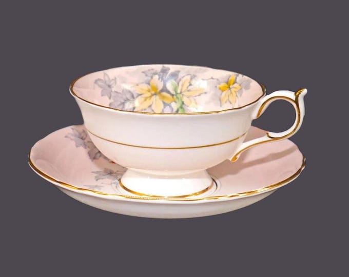 Paragon 96000 hand-decorated, bone china cup and saucer set. Moriage berries, gray yellow leaves. Made in England.