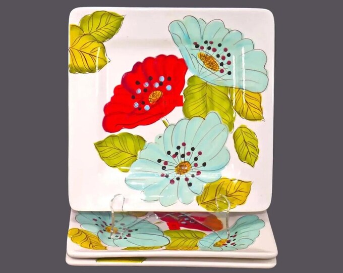 Vintage Laurie Gates Wildflowers square salad plates. 3 plates.