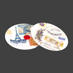 Vintage Rosanna Paris Plates: Eiffel Tower & Champagne Scenes, Made in Italy (Pair)