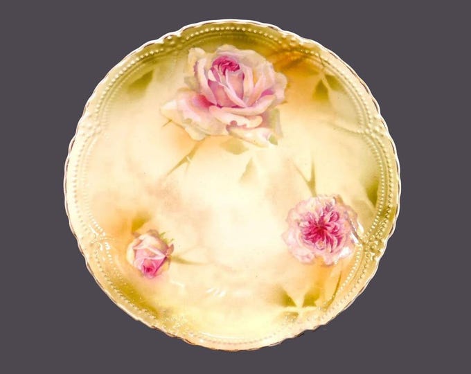 Antique art-nouveau period Arthur J. Wilkinson Royal Pottery cabinet plate. Hand-painted florals, graduated green ground, gold edge.