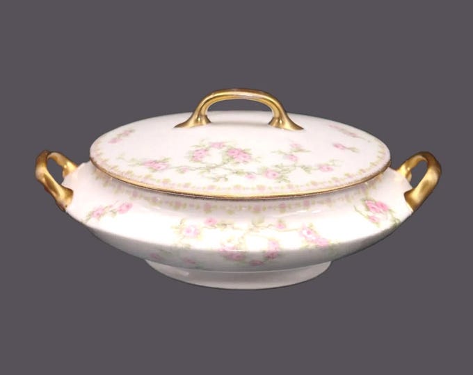 Antique Old Abbey Mavaleix de Mandavy Limoges Bridal Rose covered vegetable serving bowl made in France.