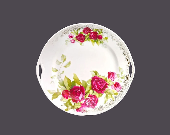 Antique art-nouveau period Striegauer | St. P.M lugged serving plate. Red Roses, gold filigree.