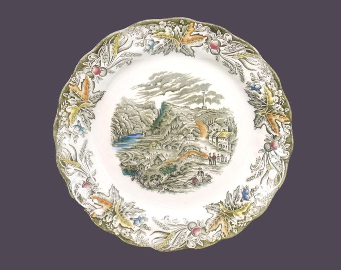 Ridgway Heritage Multicolor Green Canadian Scenes large salad plate made in England. Views of Queenston.