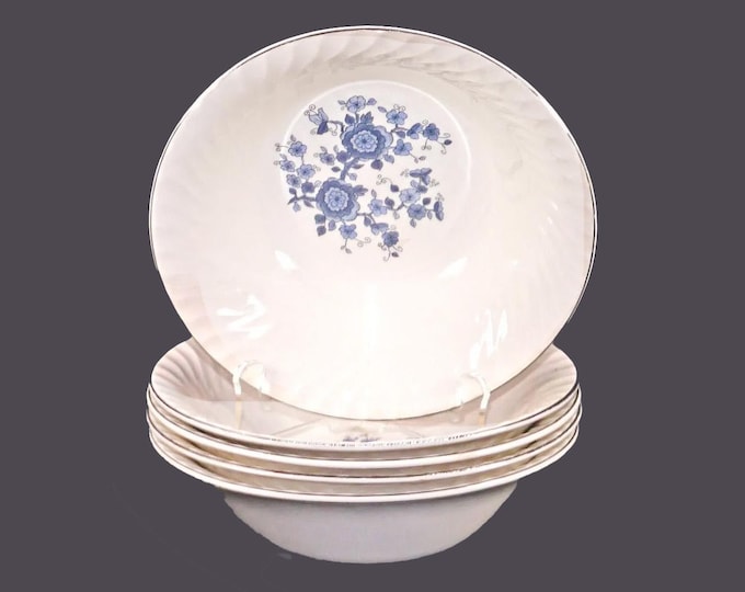 Vintage Wedgwood Royal Blue Ironstone cereal bowls made in England. 5 bowls. Flaw.