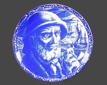 Vintage Boch Delft Plate: Hand-Painted Fisherman, Boats