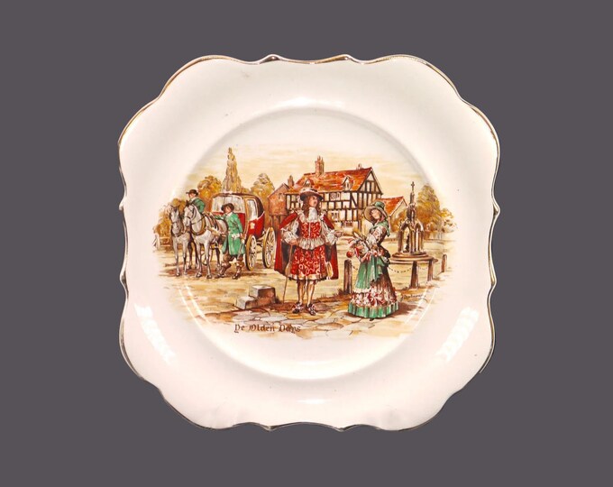 Lancaster Sandland Ye Olden Days square salad plate. Sandland Ware made in England.