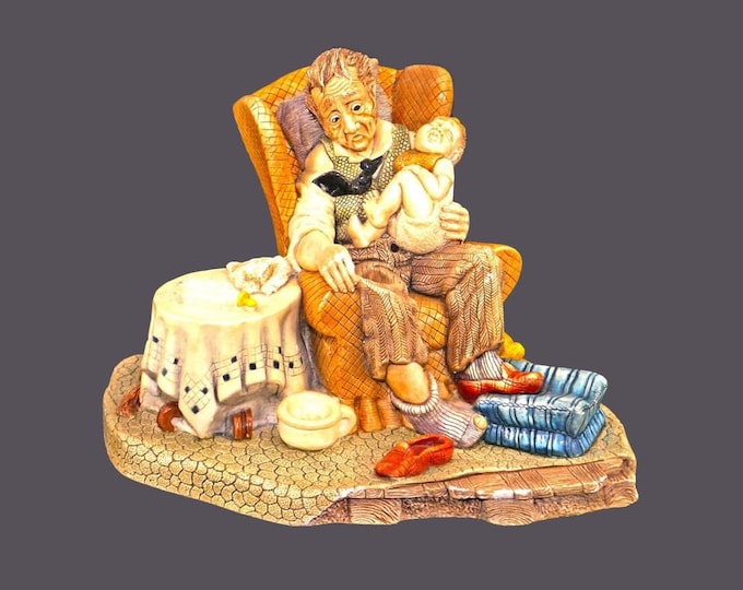 Naturecraft stoneware figurine Grandad's Darling. Grandad and baby. Signed to base. Made in USA. Flaws (see below).