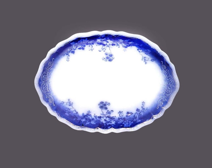 Antique Edwardian Age Johnson Brothers Clayton flow-blue 18" turkey platter made in England.