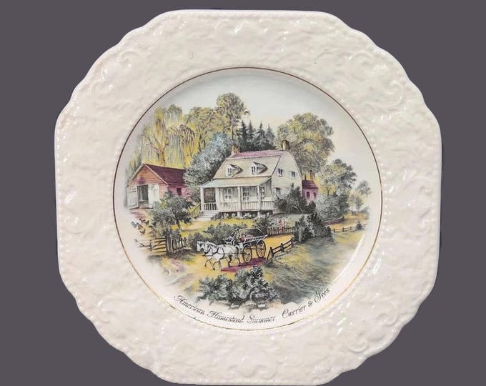 Lord Nelson Pottery Currier & Ives American Homestead Summer square creamware plate made in England. Flaws (see below).