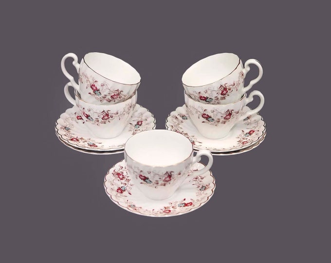 Five Johnson Brothers Manor House cup and saucer sets made in England.