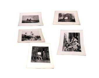 Five antique (1893) photogravure black-and-white prints from Gebbie & Co Masterpieces of International Exhibition book.