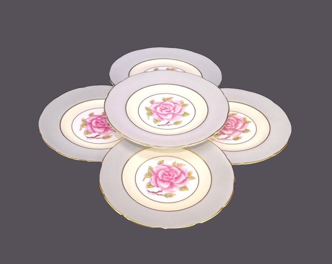 Five Coalport Romance S9598 artist-signed bread plates. Bone china made in England.