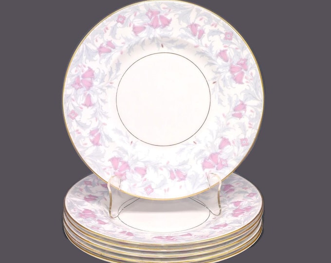 Six Minton The Debutante | Debutante Gray luncheon plates. Bone china made in England. Gold verge, edge.
