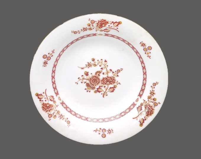 Liling Cathay rimmed soup bowl. Brown flowers on white, gold trim. Sold individually.