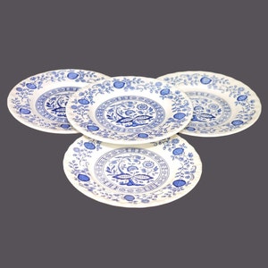 Four Wedgwood Blue Heritage | Blue Onion bread plates made in England.