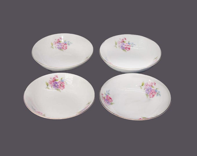 Leuco Fine China coupe soup bowls made in Japan. Pink, purple, blue flowers. Choose quantity below.