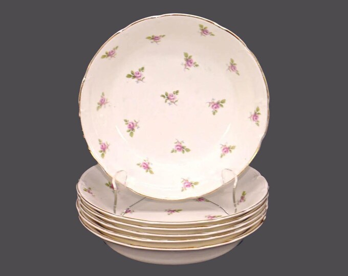 Six Ridgway Pottery June Roses coupe soup bowls made in England.