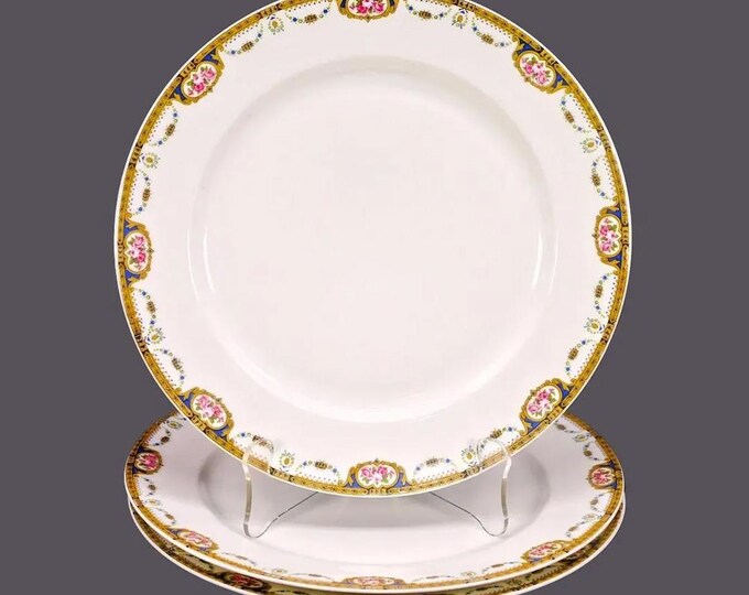 Three antique Tressemanes & Vogt Limoges TRV44 dinner plates made in France.