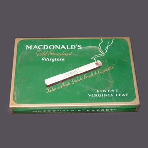 mcdonalds tobacco Vintage Macdonald's Gold Standard Virginia Cigarettes Tin. Macdonald Montreal Vintage Advertising Tin. McDonald's Export