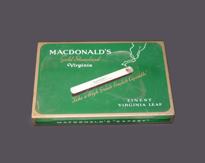 MacDonald's Gold Standard Virginia Cigarettes hinged-lid tin. W.C. MacDonald Tobacco Montreal.