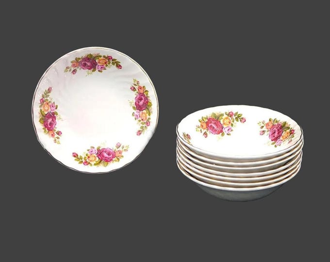 Eight Wood & Sons Cottage Rose coupe cereal bowls made in England.