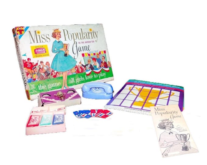 Miss Popularity The True American Teen board game published 1961 by Transogram as game 3892. Complete.