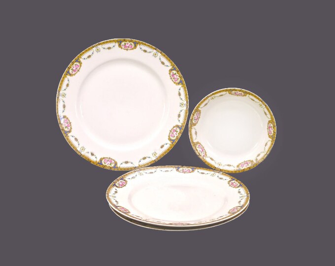 Four pieces of antique Tressemanes & Vogt TRV44 Limoges. Three salad plates, one dessert bowl made in France.