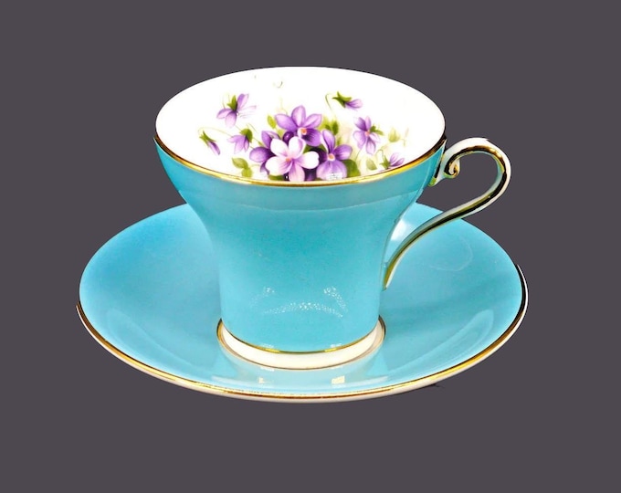 John Aynsley 2974 bone china tea set made in England. Teal with violets.