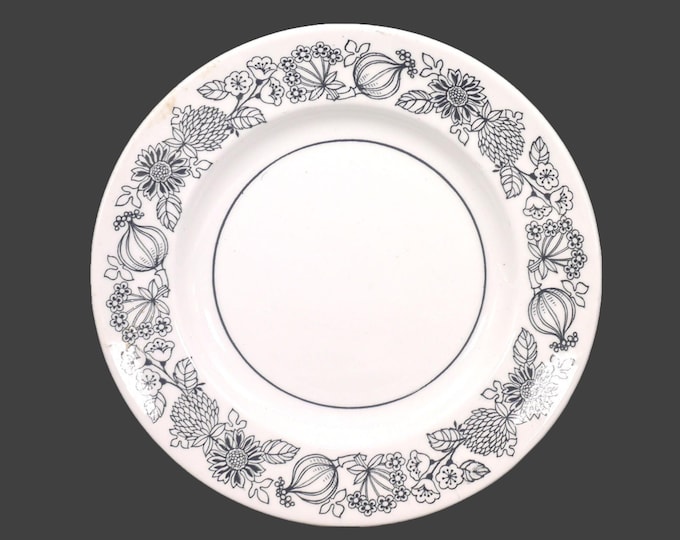 Grindley Manitou bread plate. Black-and-white vegetable pattern made in England. Sold individually.