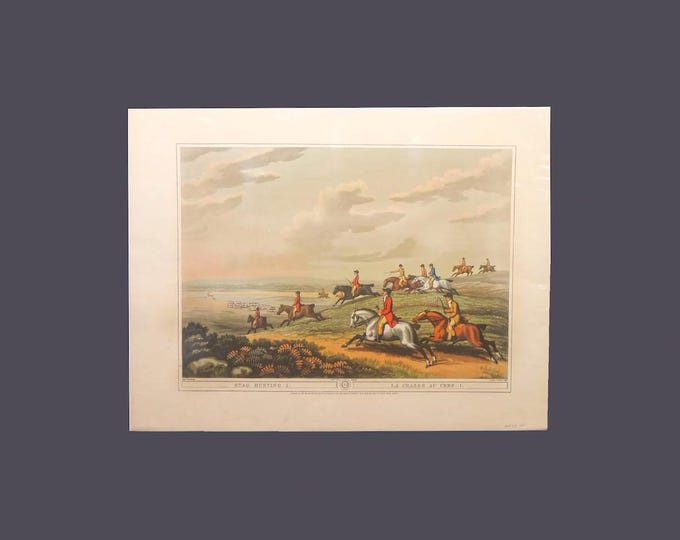 Antique Carle Vernet hunt scene lithograph. La Chasse Au Cerf | Stag Hunting LeVacher engraver. Unframed.