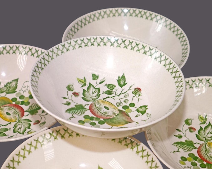 Five Johnson Brothers Arbor coupe cereal bowls. Old Granite Ironstone made in England.