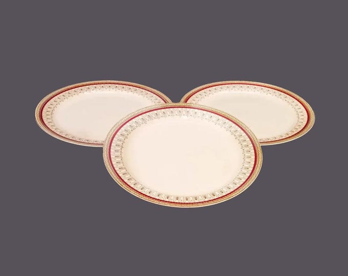 Three antique Wood & Sons Pall Mall Red dinner plates made in England.