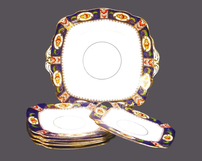 Art-deco era Bell China 1318 | 1321 seven-piece dessert plate service. Bone china made in England.