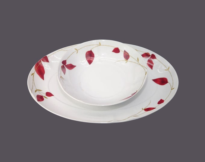 Spal Porcelanas Mulberry duo of oval platter and round serving bowl. Mulberry leaves, branches. Made in Portugal. Minor flaws (see below).