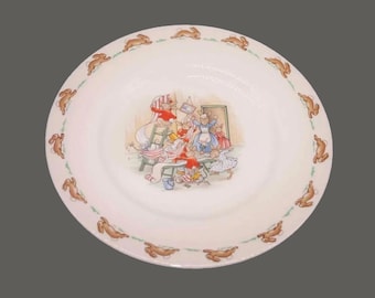 Vintage Royal Doulton Bunnykins child's salad plate. Bunnies hanging wallpaper. England.