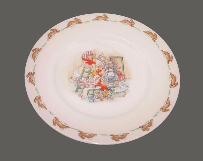 Vintage Royal Doulton Bunnykins child's salad plate. Bunnies hanging wallpaper. England.