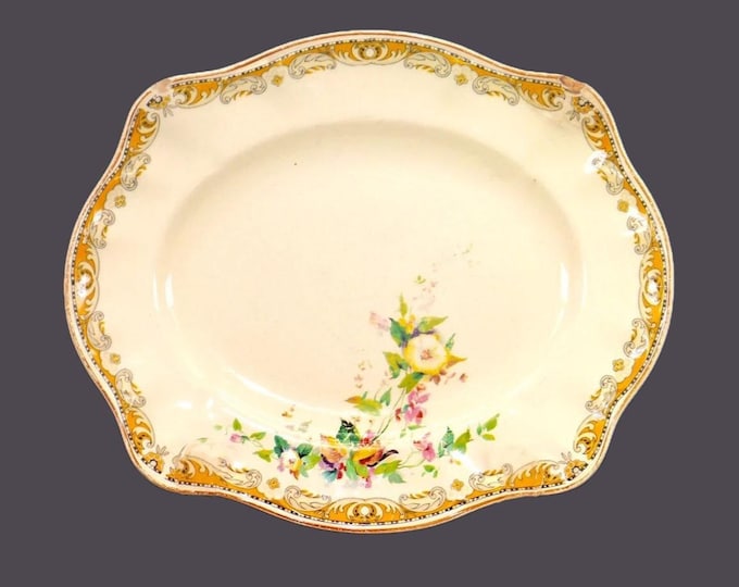 Antique Johnson Brothers Brittany oval platter. Victorian ironstone made in England. Flaws (see below).