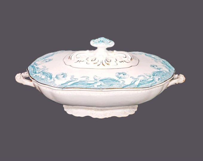 Victorian New Wharf Pottery Serving Bowl: Geneva Green Floral, England