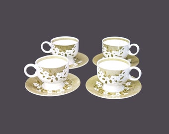 Four J&G Meakin Mayflower cup and saucer sets made in England.