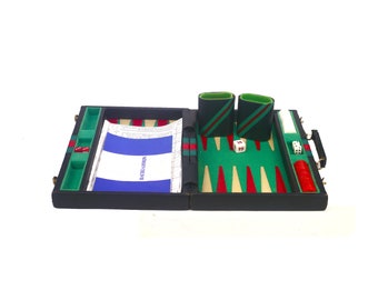 Briefcase backgammon set with Gucci colors. Complete with rule books. Small stones. Gift for him. Gift for dad.