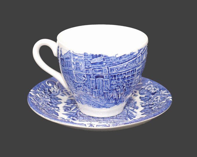 Vintage English Ironstone Tableware Dickens Blue cup and saucer set made England.