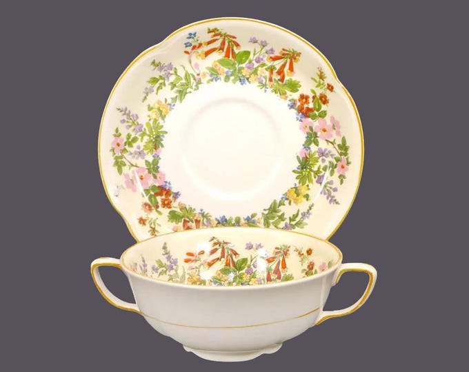 Antique Johnson Brothers Sweet Briar cream soup | bouillon set. Pareek ironstone made in England. Sets sold individually.