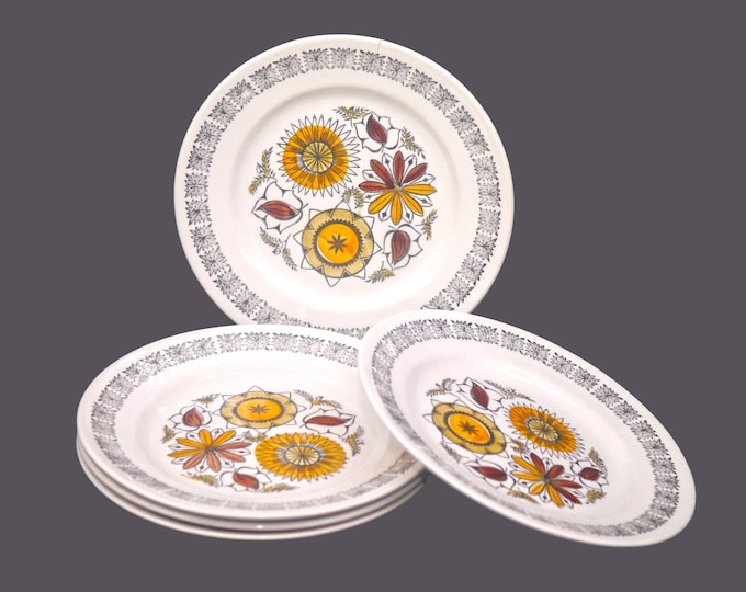 Retro vintage Broadhurst Calypso bread plates. Kathie Winkle design England. Set of 5 plates.
